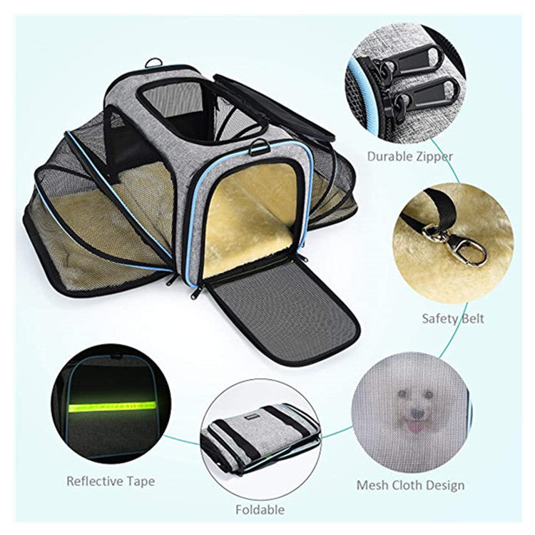 Transportadora Expandible para Gatos y Perros - Aprobada por Aerolíneas, Plegable y con Cintas Reflectivas