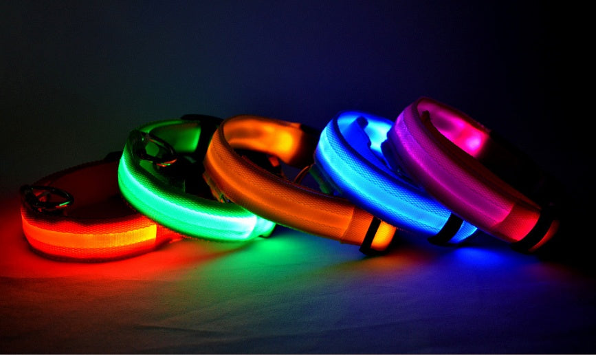 Collar de seguridad nocturna con luz LED – Ajustable, nylon resistente, ideal para perros y gatos