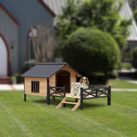 Casa de Madera Grande para Perros con Porche – Estilo Cabaña para Exteriores