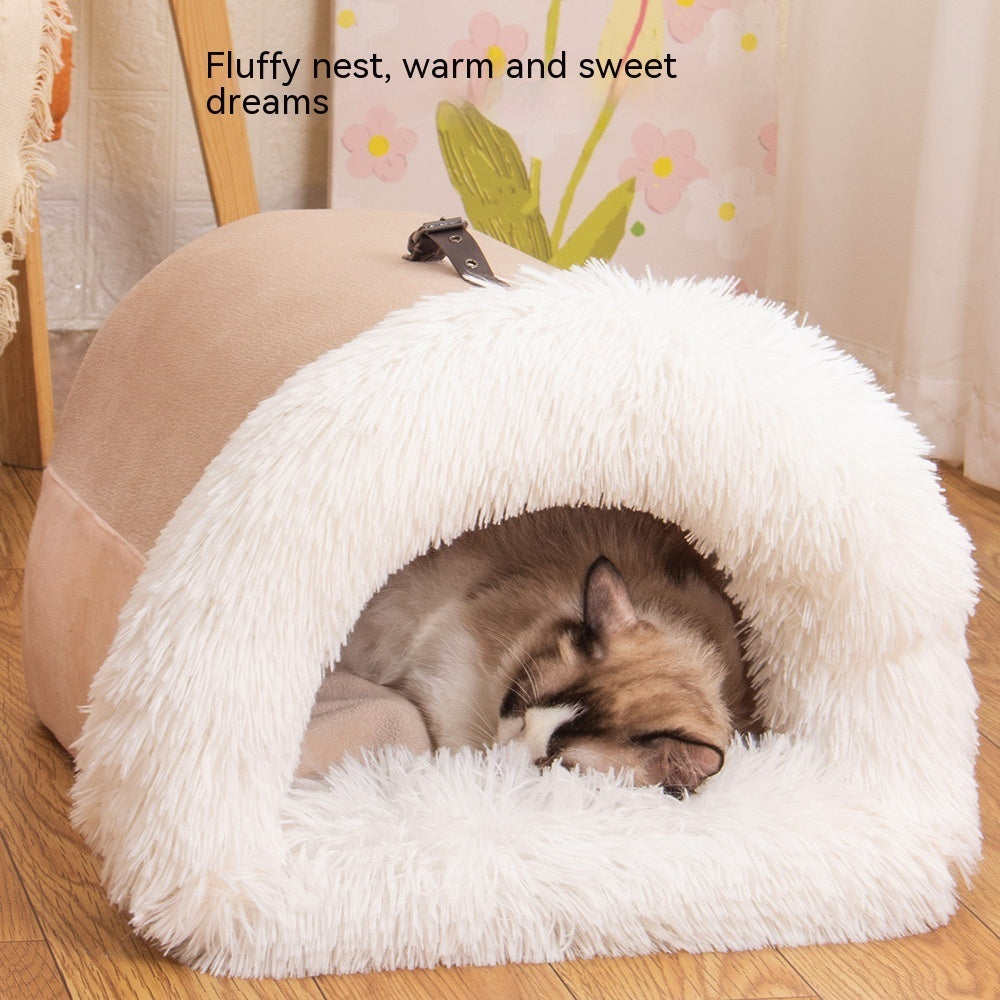 Cama cálida portátil para perros y gatos – Pelo largo, antihumedad, ideal para invierno