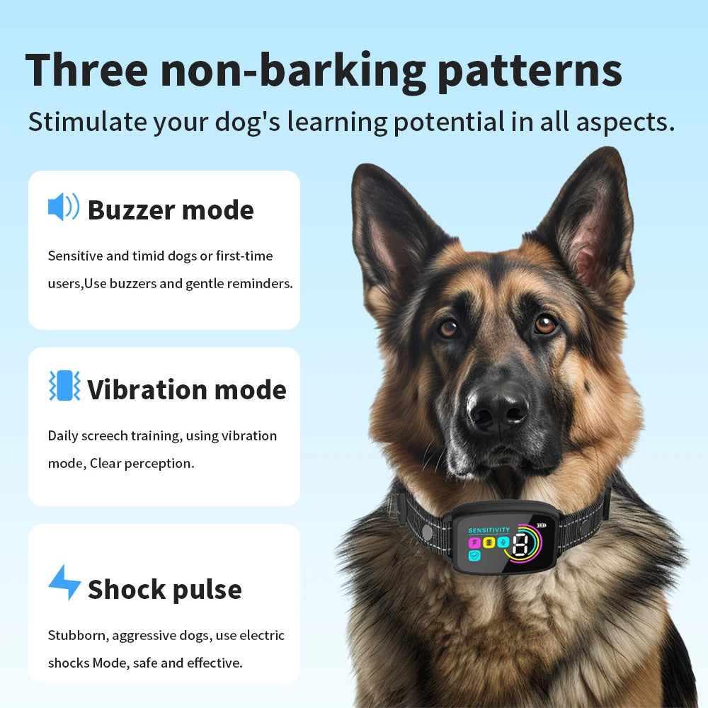 Collar Inteligente Antiladridos Recargable para Perros con Pantalla HD, Impermeable IP67, Control Automático para Detener Ladridos