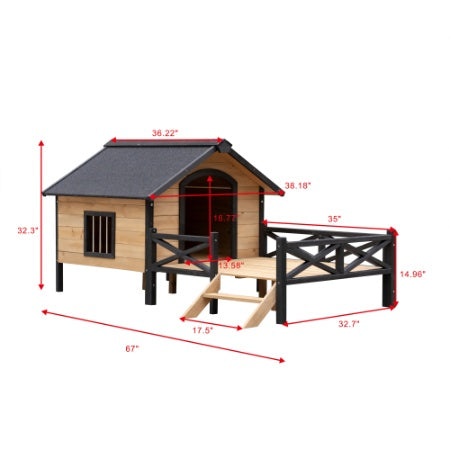 Casa de Madera Grande para Perros con Porche – Estilo Cabaña para Exteriores