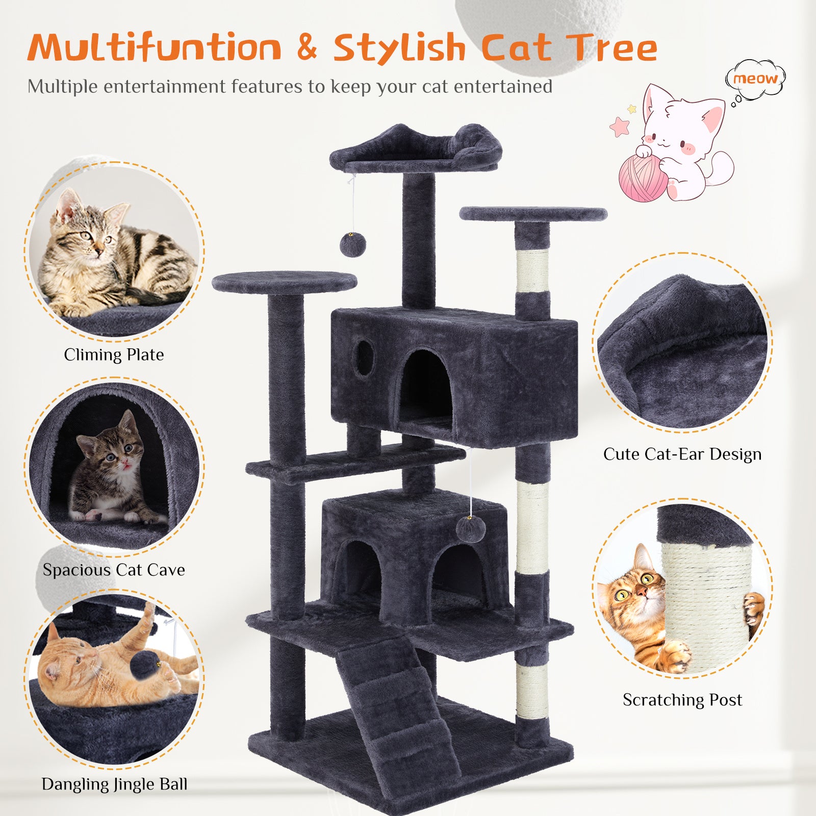 Centro de Juego para Gatos – Casa Árbol con Estructura para Trepar y Descansar