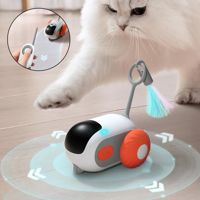 Juguete Interactivo para Gatos con Control Remoto, Coche Inteligente USB Recargable, Movimiento Autónomo y Persecución Automática, Diversión y Ejercicio para Mascotas