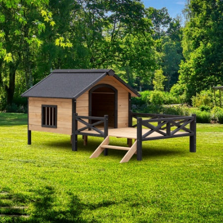 Casa de Madera Grande para Perros con Porche – Estilo Cabaña para Exteriores