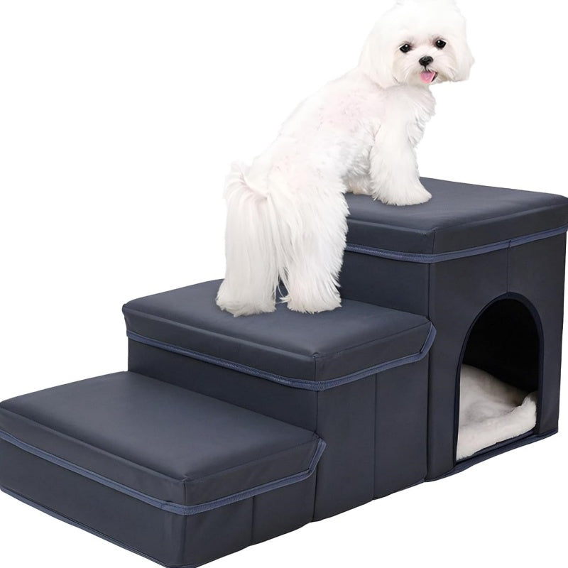 Escalera Plegable con Almacenamiento para Perros – Rampa de 3 Niveles para Mascotas Pequeñas y Medianas, Ideal para Camas Altas y Sofás