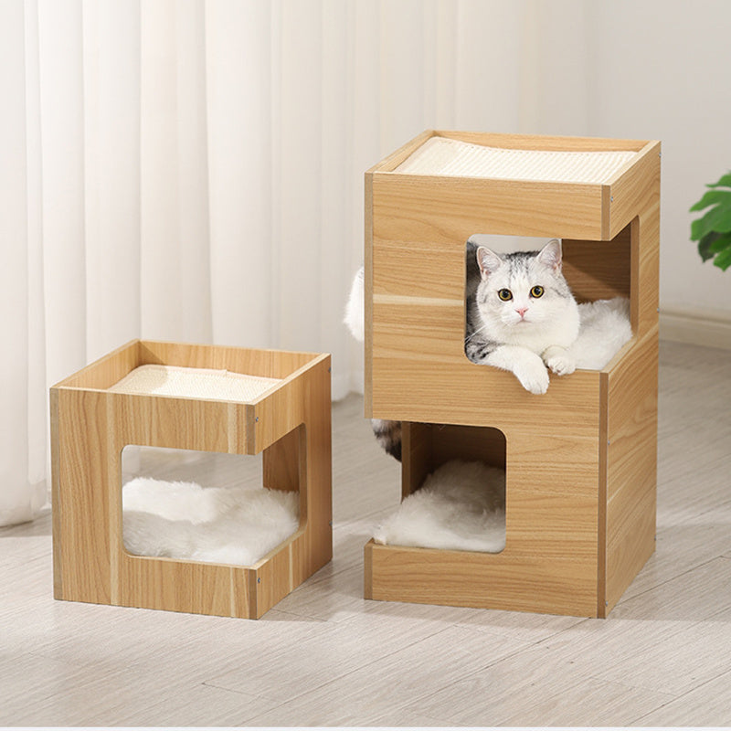 Nido para Gatos de Doble Capa – Madera Maciza con Sisal y Montaje con Pegatinas Sin Rastro