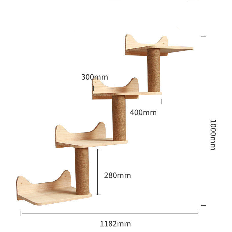Accesorios de Pared para Gatos – Escalera y Plataforma de Madera Maciza para Trepar y Jugar
