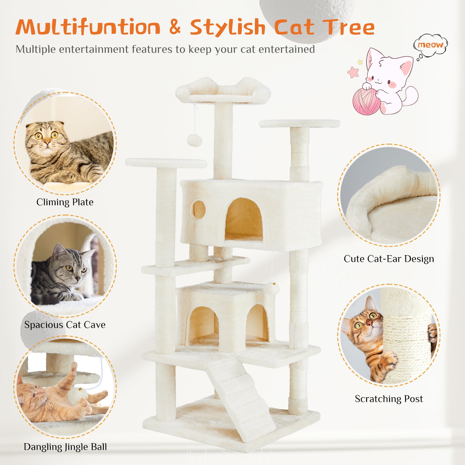 Centro de Juego para Gatos – Casa Árbol con Estructura para Trepar y Descansar