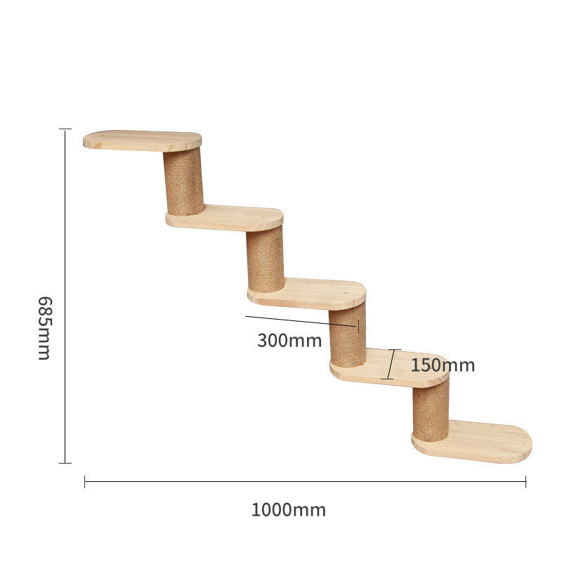 Accesorios de Pared para Gatos – Escalera y Plataforma de Madera Maciza para Trepar y Jugar