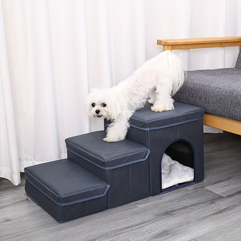 Escalera Plegable con Almacenamiento para Perros – Rampa de 3 Niveles para Mascotas Pequeñas y Medianas, Ideal para Camas Altas y Sofás