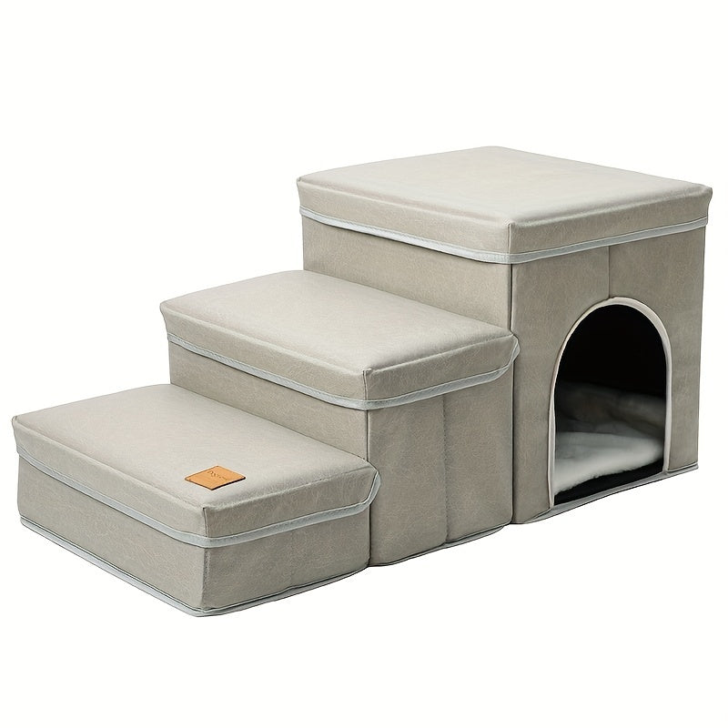 Escalera Plegable con Almacenamiento para Perros – Rampa de 3 Niveles para Mascotas Pequeñas y Medianas, Ideal para Camas Altas y Sofás
