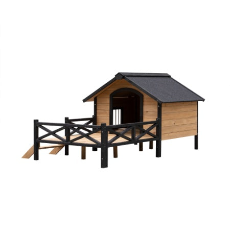 Casa de Madera Grande para Perros con Porche – Estilo Cabaña para Exteriores