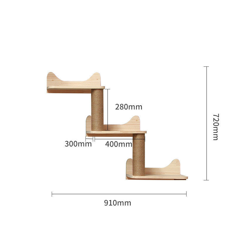 Accesorios de Pared para Gatos – Escalera y Plataforma de Madera Maciza para Trepar y Jugar