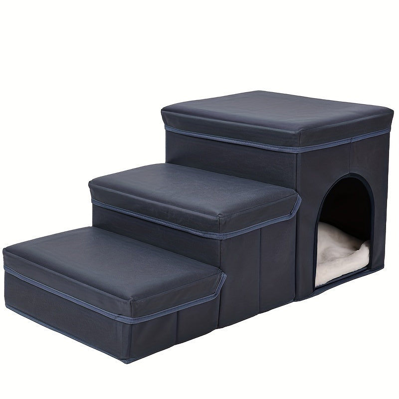 Escalera Plegable con Almacenamiento para Perros – Rampa de 3 Niveles para Mascotas Pequeñas y Medianas, Ideal para Camas Altas y Sofás