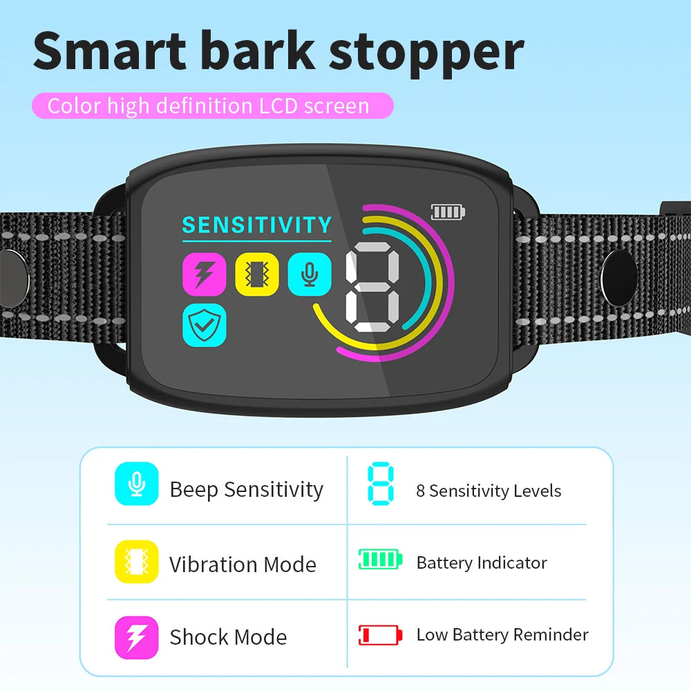 Collar Inteligente Antiladridos Recargable para Perros con Pantalla HD, Impermeable IP67, Control Automático para Detener Ladridos