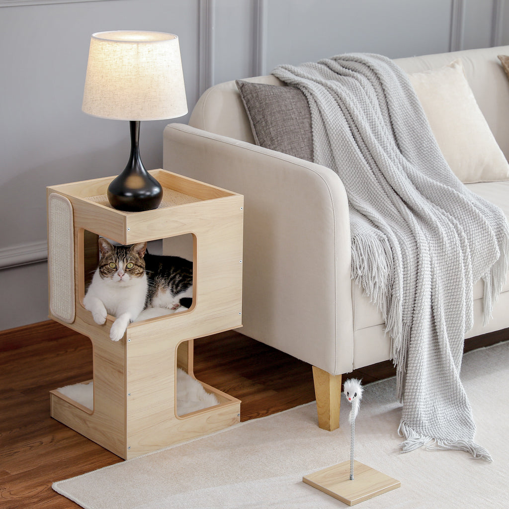 Nido para Gatos de Doble Capa – Madera Maciza con Sisal y Montaje con Pegatinas Sin Rastro