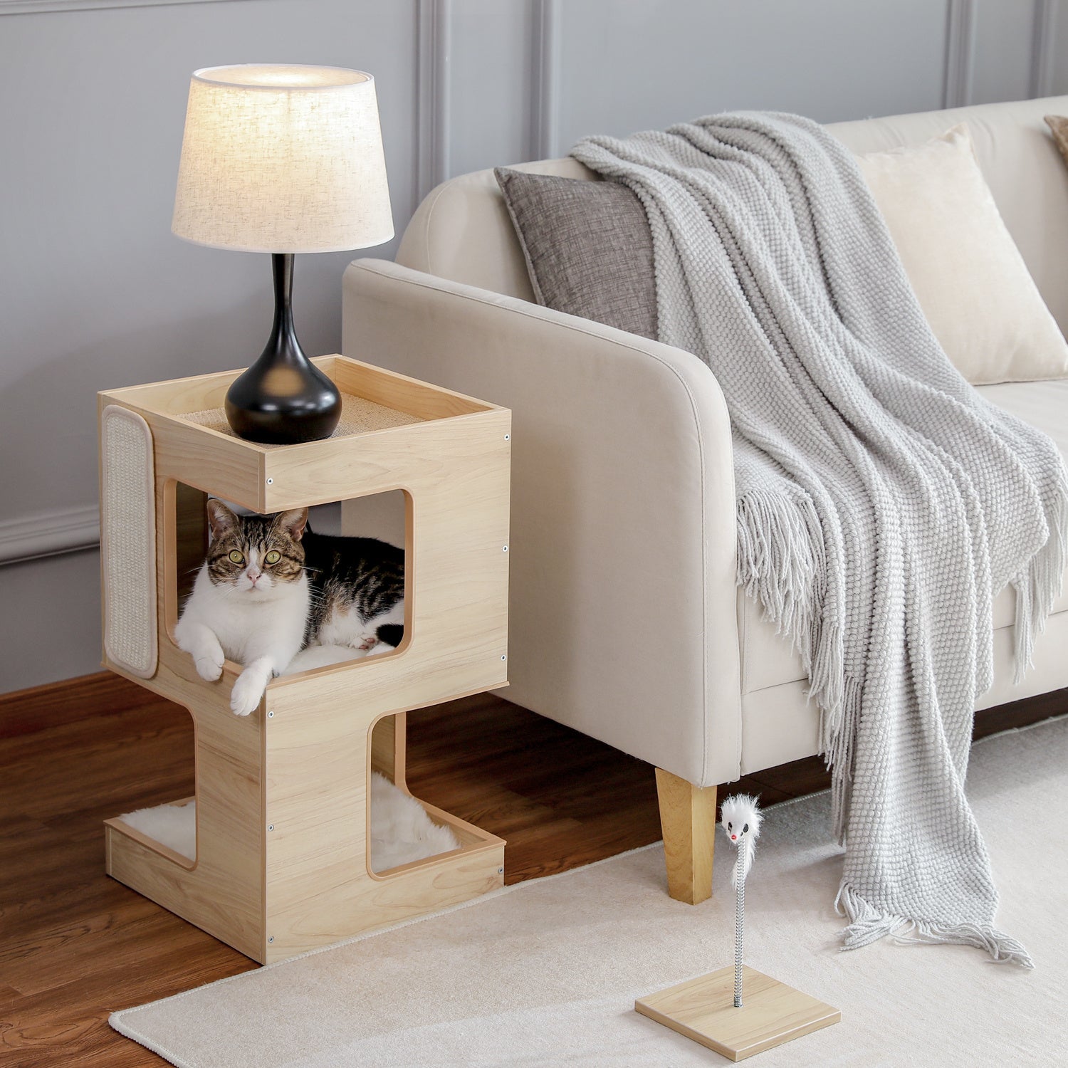 Nido para Gatos de Doble Capa – Madera Maciza con Sisal y Montaje con Pegatinas Sin Rastro