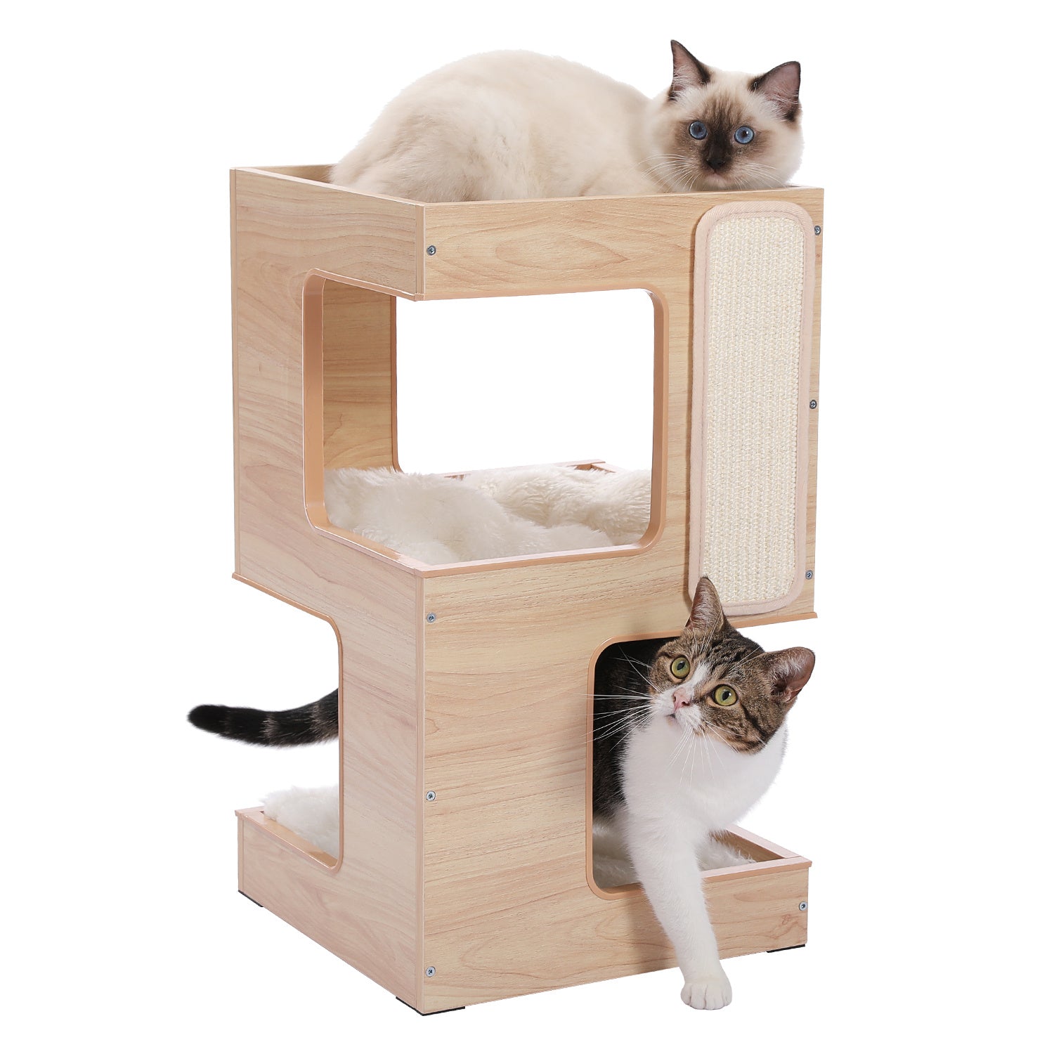 Nido para Gatos de Doble Capa – Madera Maciza con Sisal y Montaje con Pegatinas Sin Rastro